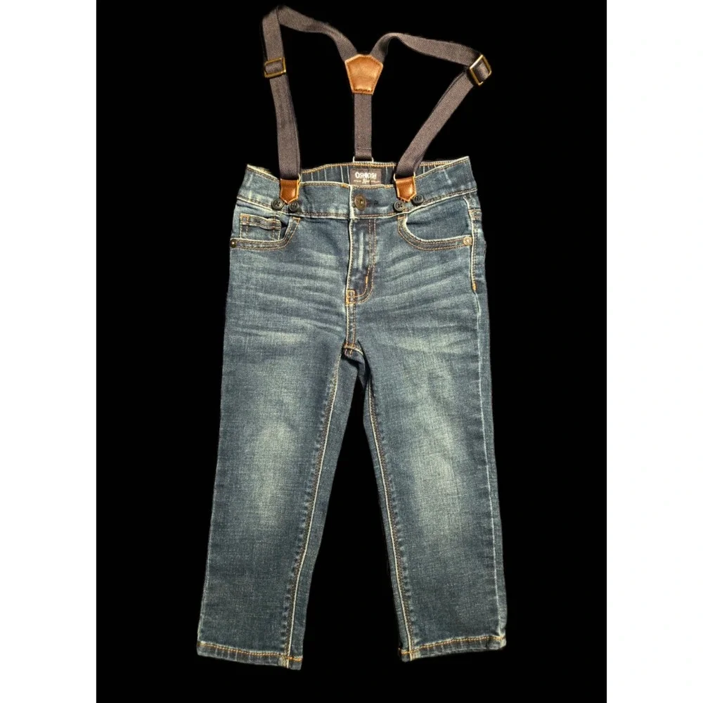 OshKosh Bgosh Toddler Boys Suspenders Jeans 2T Medium Wash Straight Leg Denim